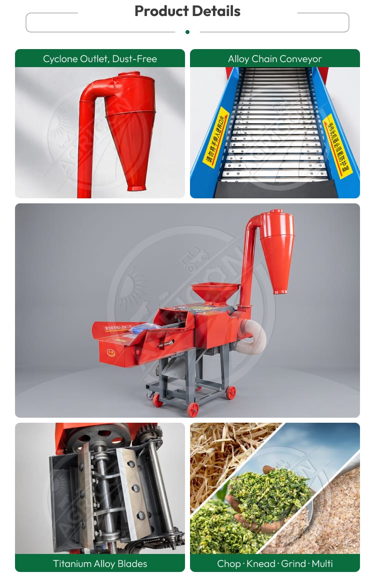 New Agricon 4.8ton Multi-function Automatic Chaff Cutting Grinding Machine Pure Copper Motor Chain Conveyor Screen Mesh Poultry