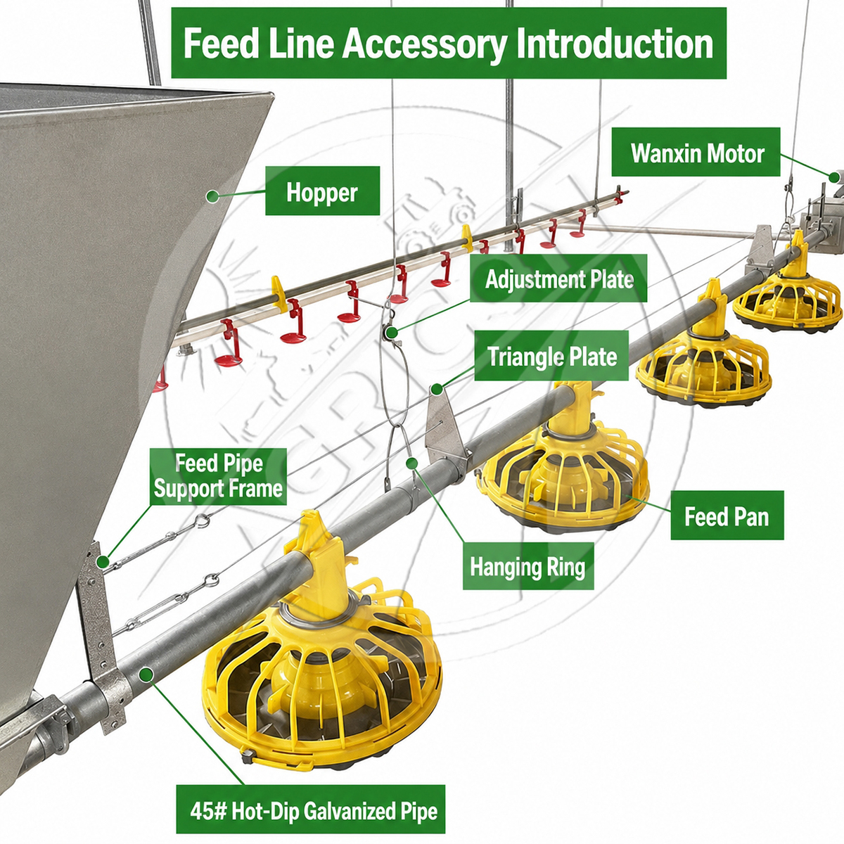 New Full-automatic Poultry Feeding Line System Pan Feeder Nipple Drinker Environment Controlled For Broiler Chicken Farm