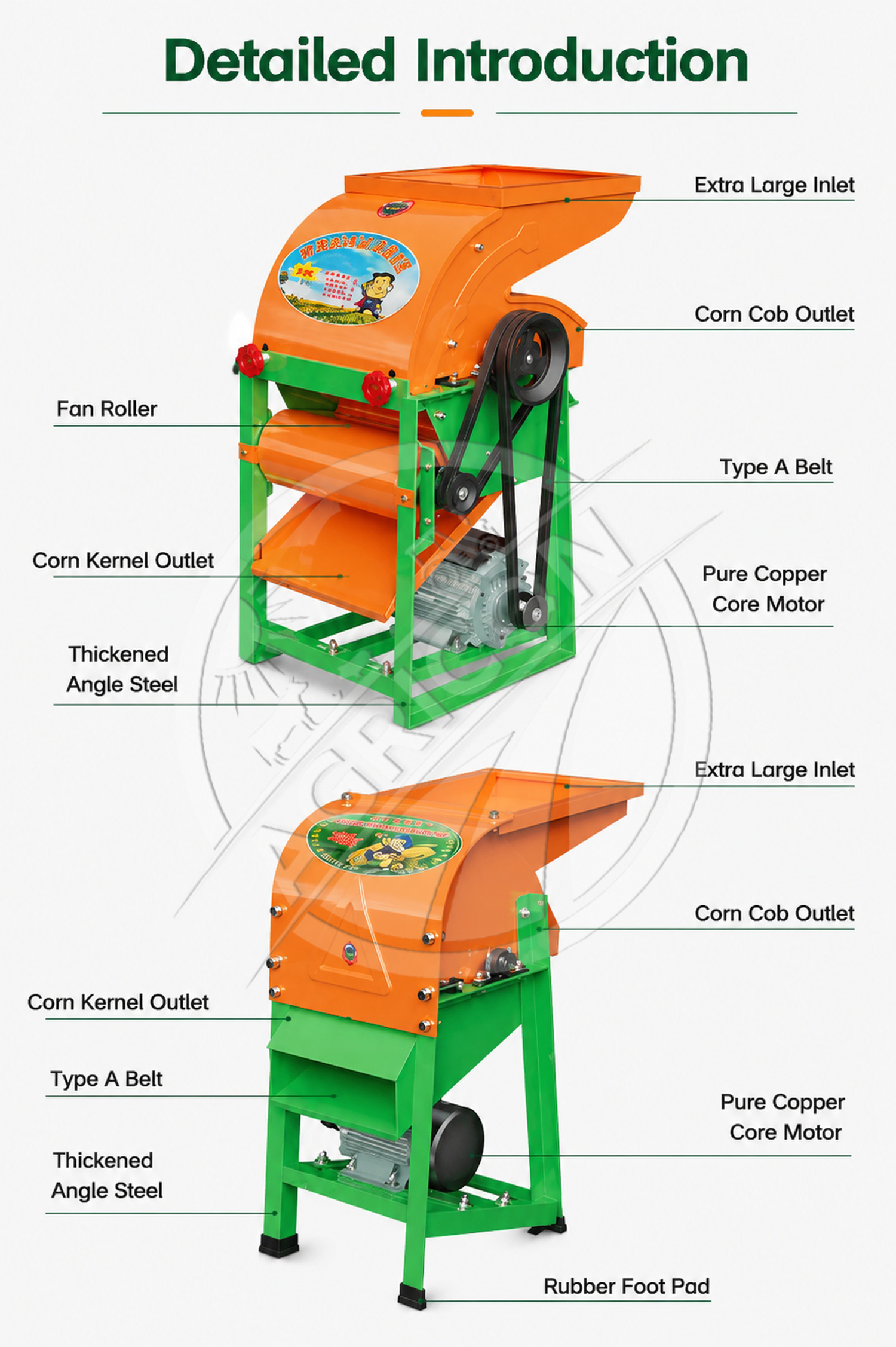 Corn Peeling Shelling Machine 2kw Engine 1500kg/h Electric 220v For Farm Poultry Feed Processing High Productivity