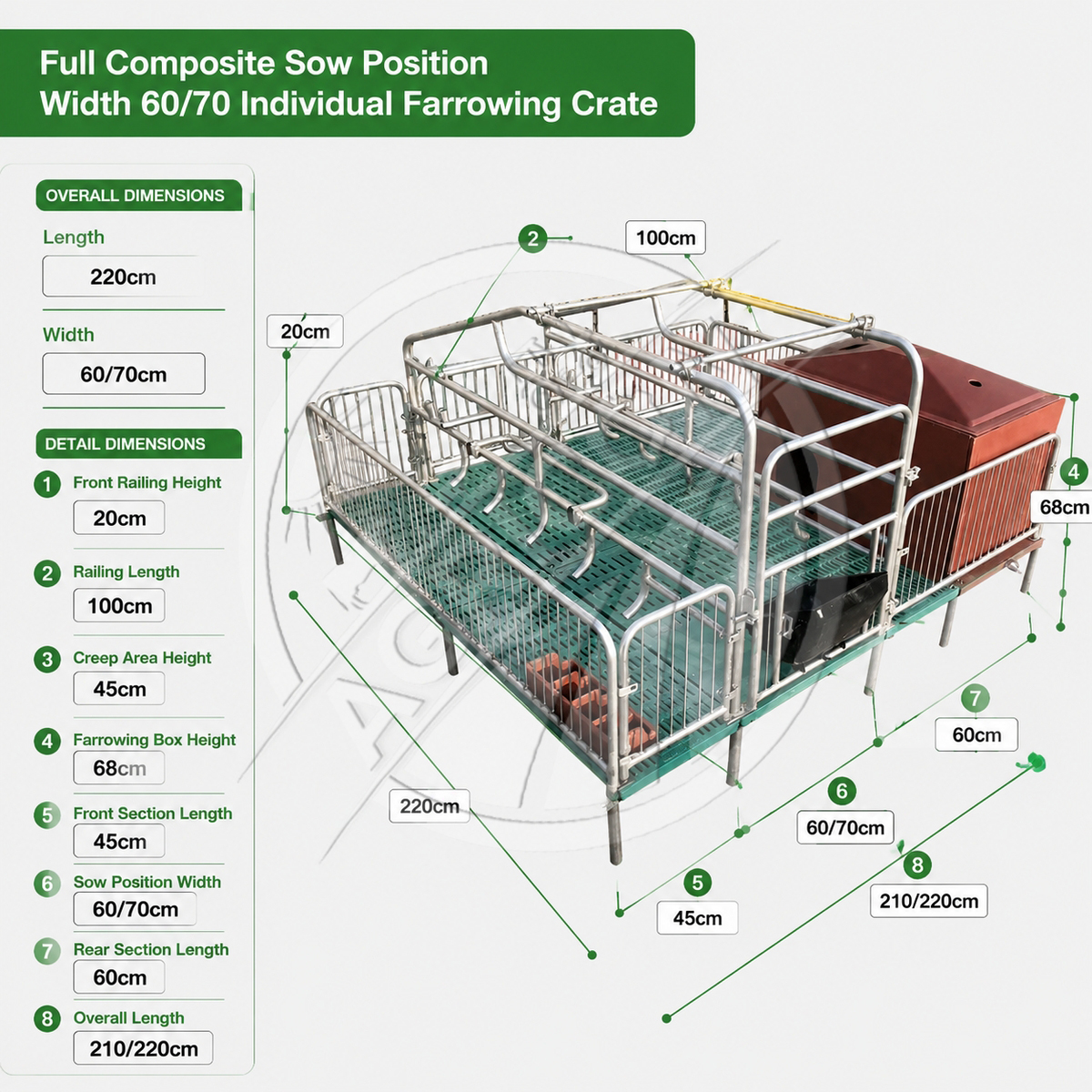 Farrowing Crate Hot Dip Galvanized Steel Sow Pig Gestation Birthing Farrowing Pen For Pig Farm Piglet Protection