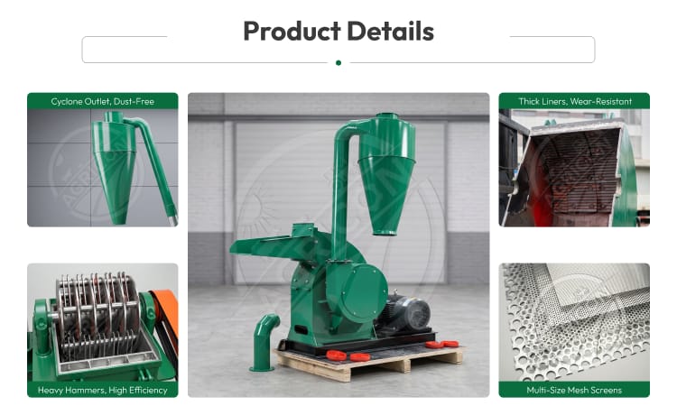 New Hammer Mill Grinder Mill Machine Cyclone Dust Collection System Heavy Duty Hammers Wear Resistant Liners Interchangeable