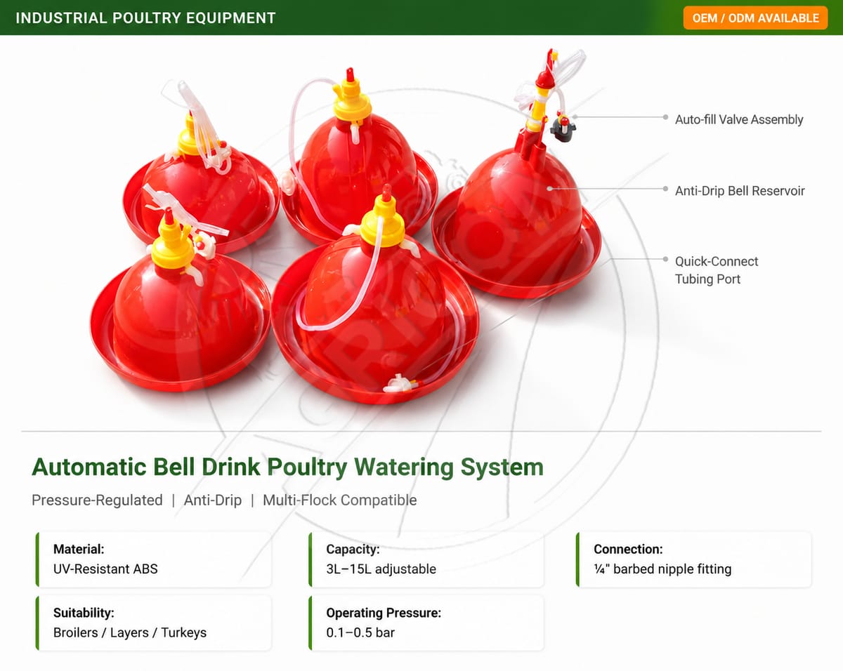 Plasson Bell Drinker Automatic Poultry Waterer For Chicken Broiler Layer Duck Goose Breeder Turkey Small Medium Large Hanging