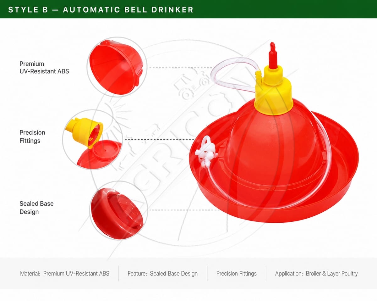 Plasson Bell Drinker Automatic Poultry Waterer For Chicken Broiler Layer Duck Goose Breeder Turkey Small Medium Large Hanging