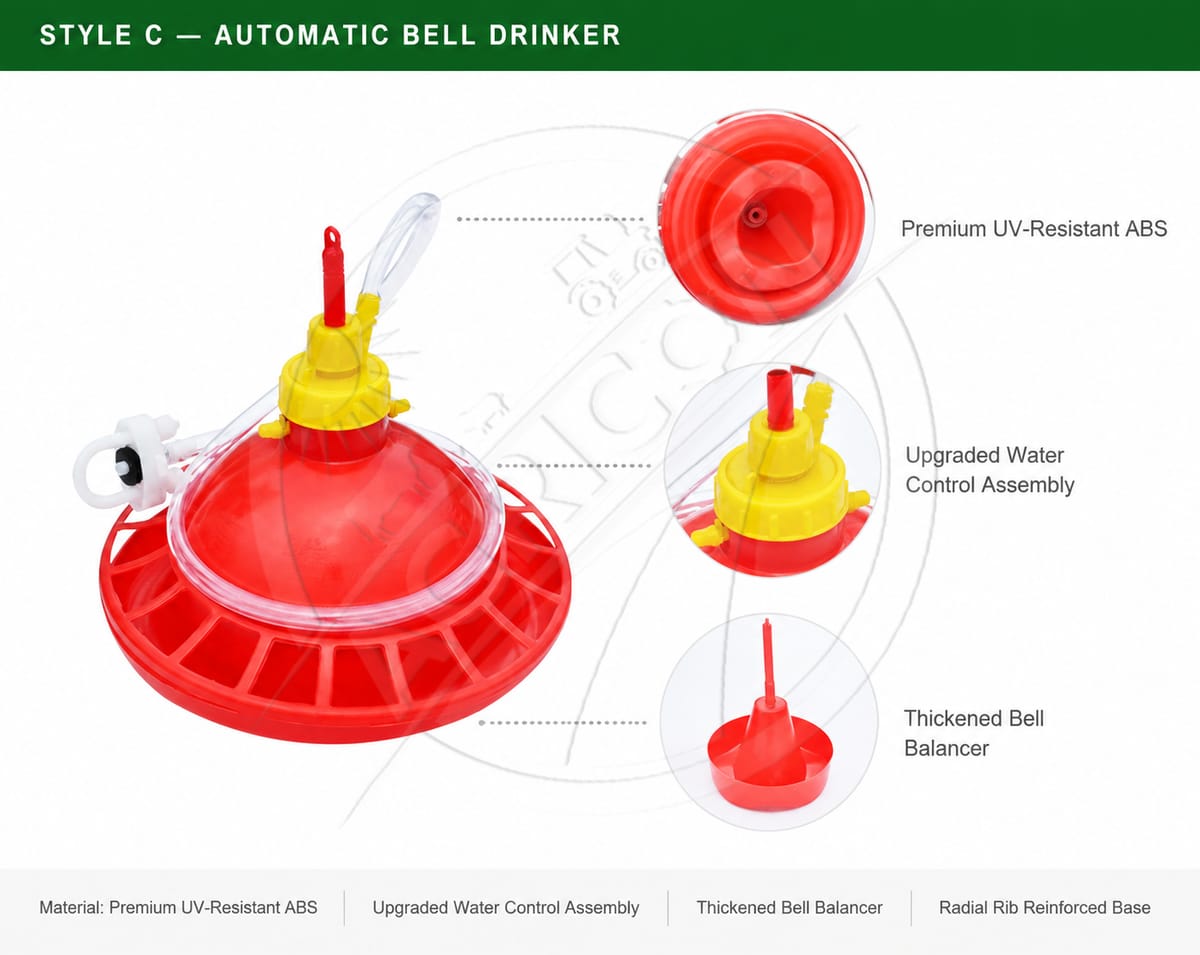 Plasson Bell Drinker Automatic Poultry Waterer For Chicken Broiler Layer Duck Goose Breeder Turkey Small Medium Large Hanging