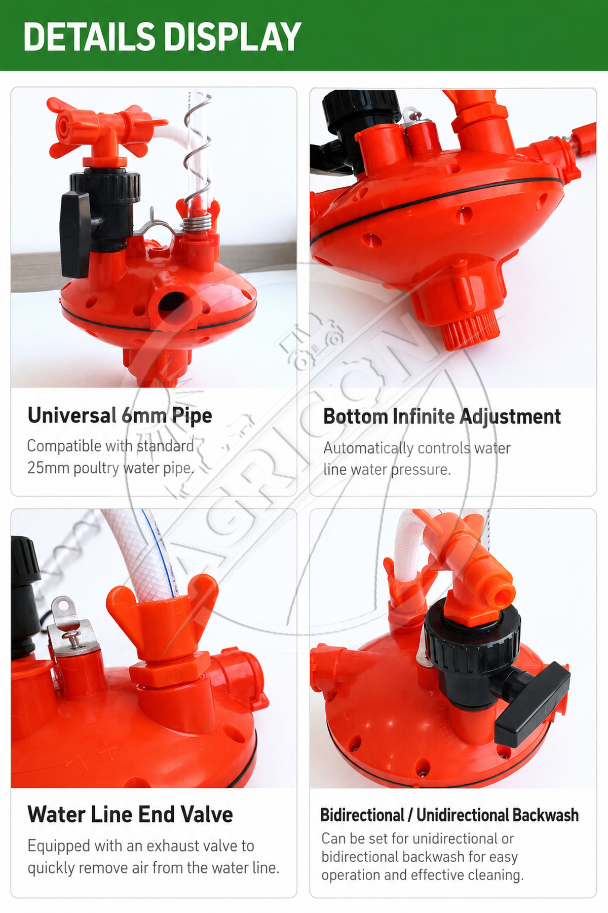 New Poultry Water Pressure Regulator Automatic Adjustable Pressure Reducing Valve Pp Plastic Customized Size Multi-animal Use